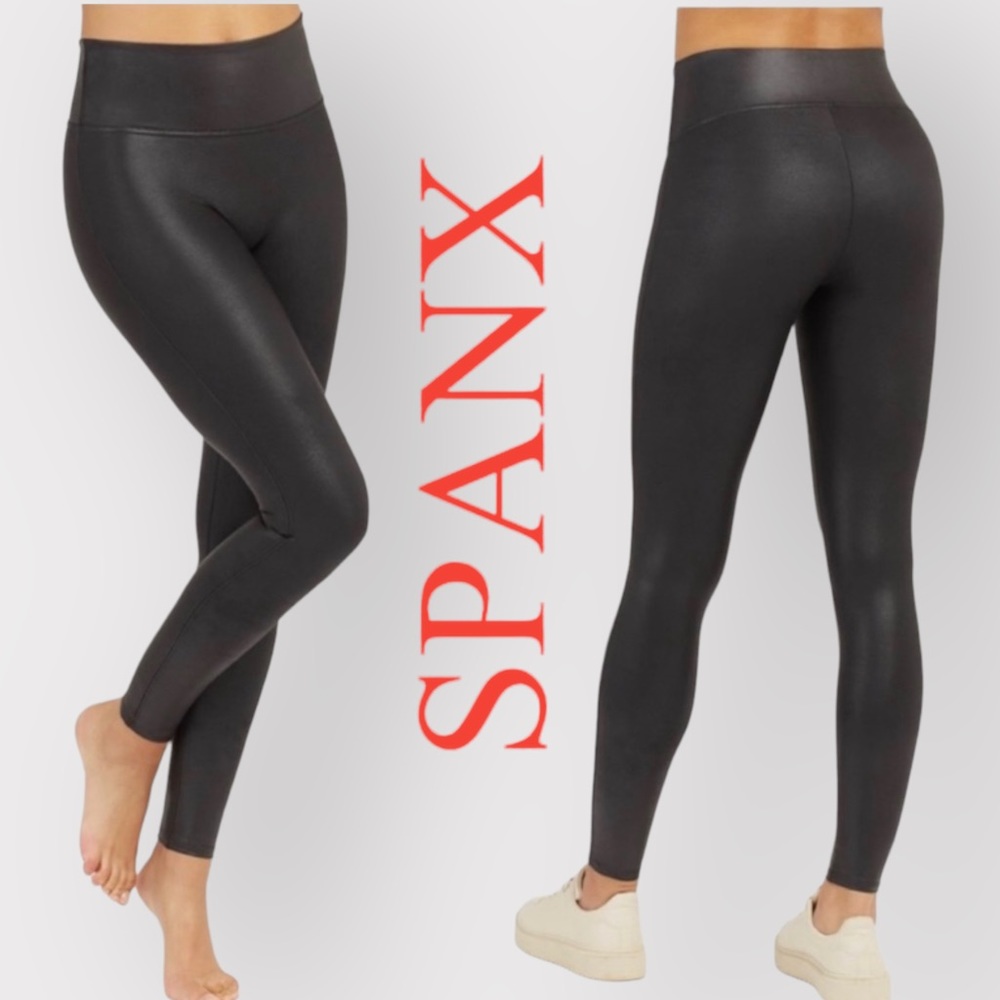 Spanx Faux Leather Fashion Leggings Black Women’s Size: Large Style: 2437